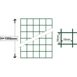 Siatka zgrzewana zielona H=1000 mm Ø1,2 mm oczko 16x16 mm rolka 25 mb